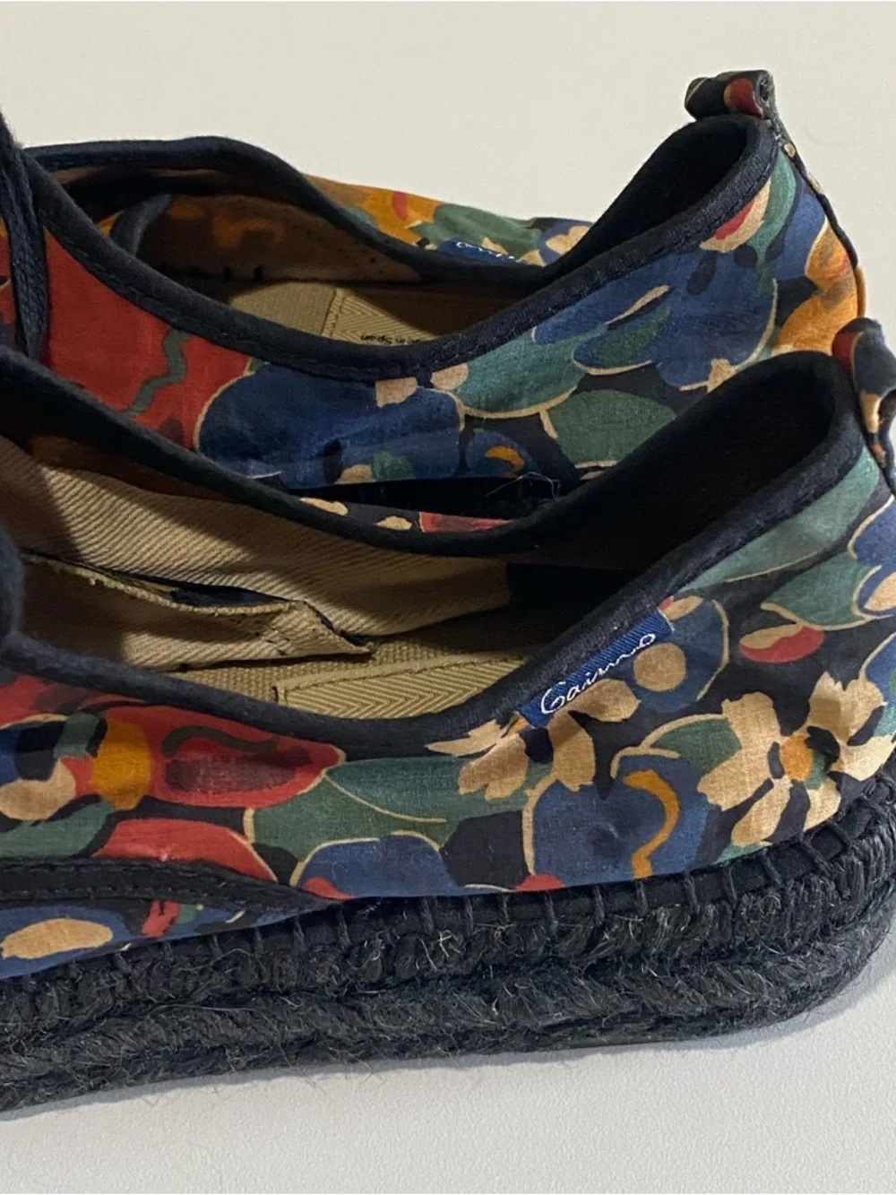 Gianno Espadrilles Black Multi Floral Print Canvas Round‎ Toe Lace Up EU38/US7.5